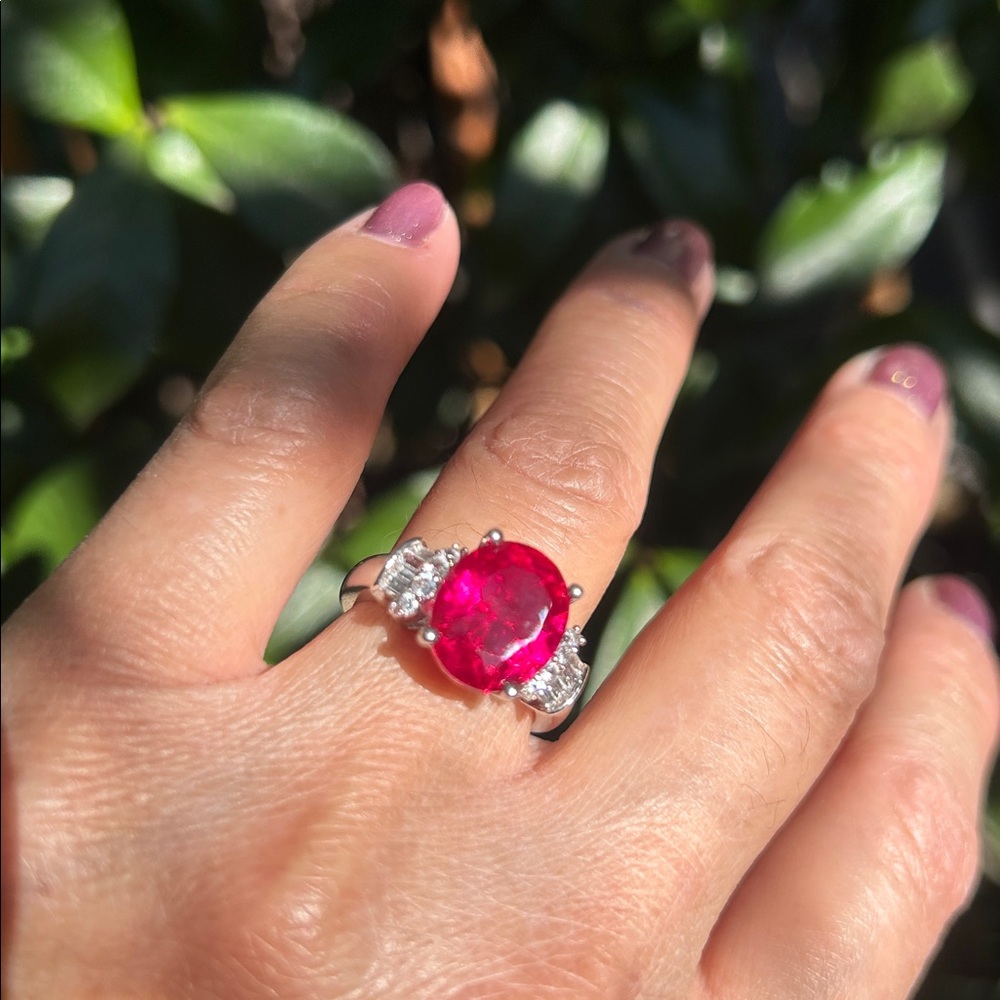 Sterling Silver Ruby White Topaz Gemstone Ring - image 4